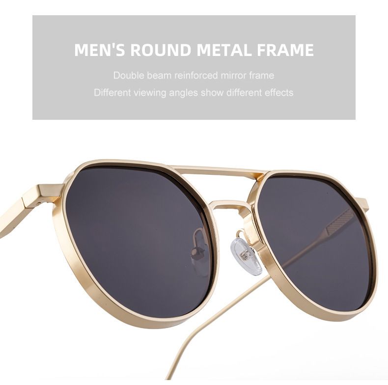 Unisex Vintage round frame sunglasses for men metal double beam driving sunglasses for men_autovado.com