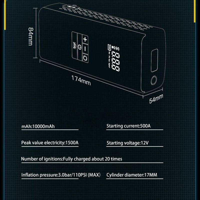 DOSEN Jump Starter Powerbank Jumper With Tire Pump With Air Compressor 12V Emergency Jumper Starter Car PowerBank_autovado.com