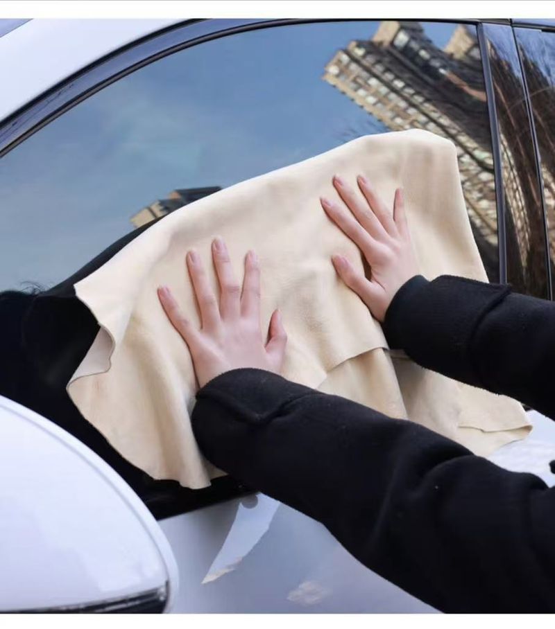 Suede Oil Tanned Leather, Naturally Shaped, Thickened, Water Absorbing Deer Skin Sheepskin Towel, Special Car Wash Cloth_autovado.com