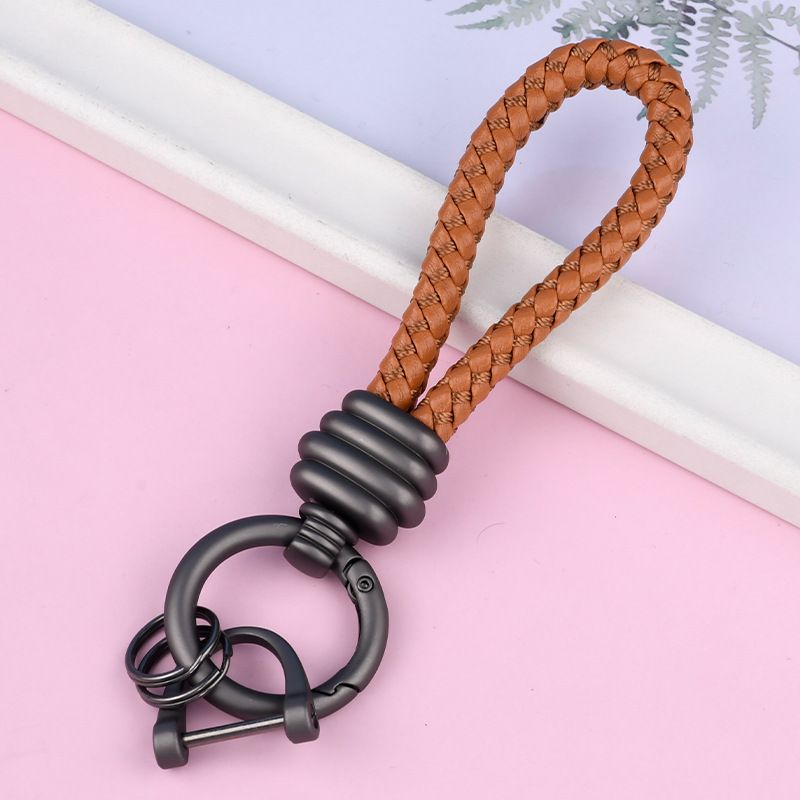 Braided Leather Rope Car Keychain Business Horseshoe Buckle Key Accessories Creative Bag Keychain Metal Pendant_autovado.com