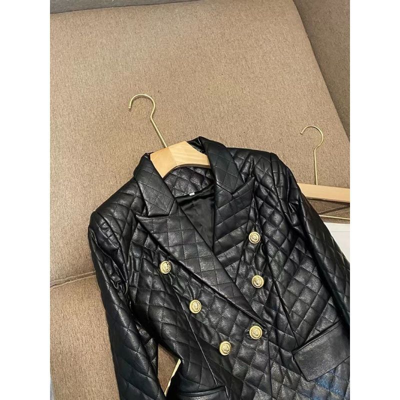Women's Clothing Black short shoulder pads small casual suit leather jacket suit jacket female pu leather jacket female jacket _autovado.com