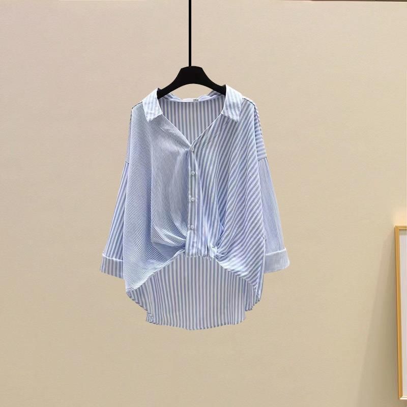 Women's Clothing Summer suit new striped shirt with high waist denim skirt two piece suit_autovado.com