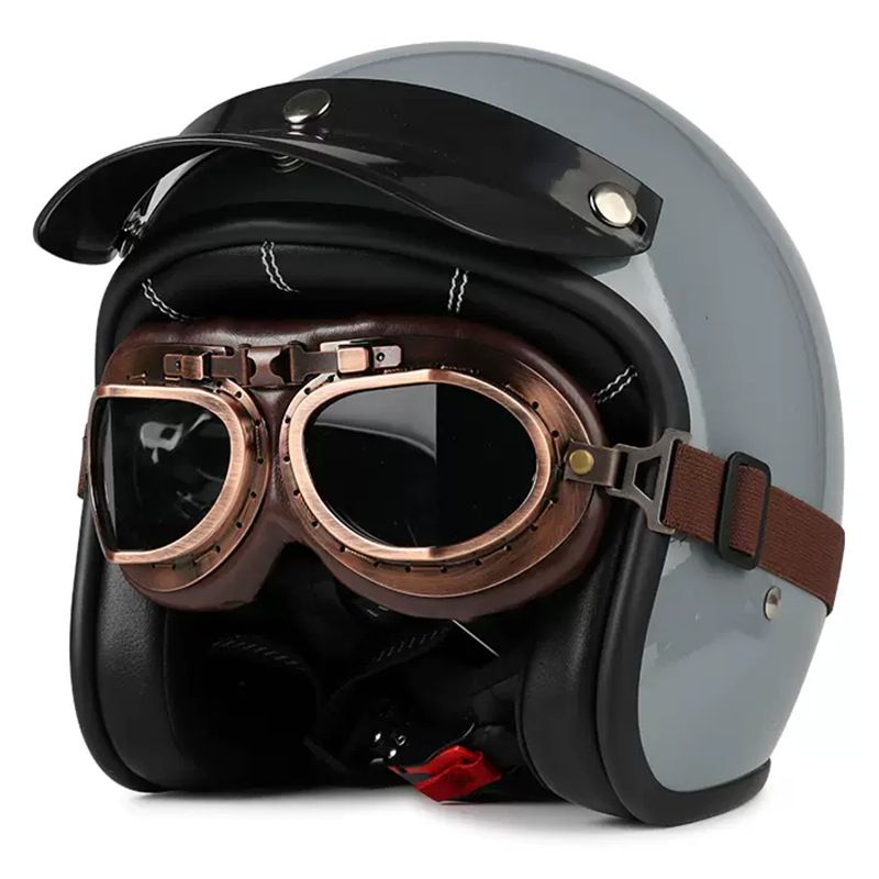 Retro Motorcycle Helmet 3/4 Open Face With Bluetooth & Interchangeable Goggles - ABS Lightweight Safety Helmet For Men & Women_autovado.com