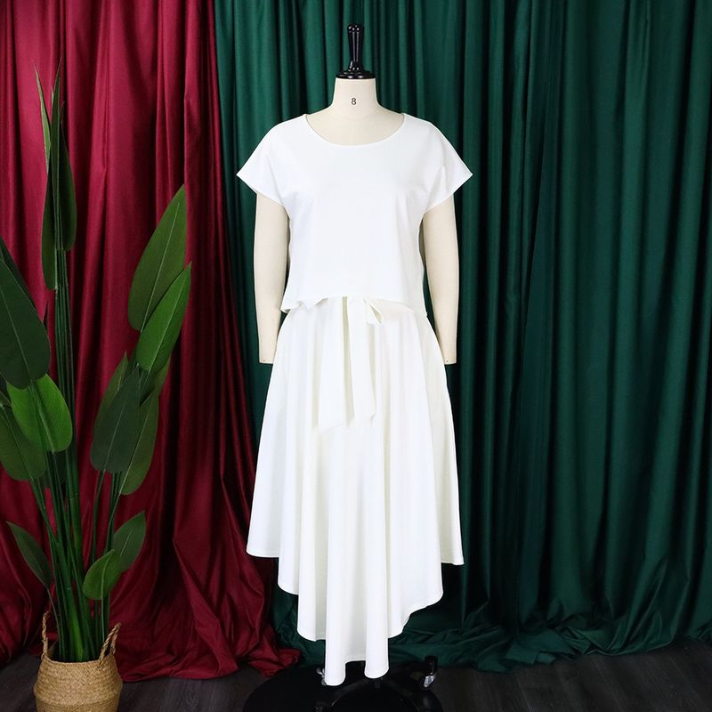 Women's Clothing plus size women's clothing 2023 new fashion temperament casual tops big swing skirt suit_autovado.com