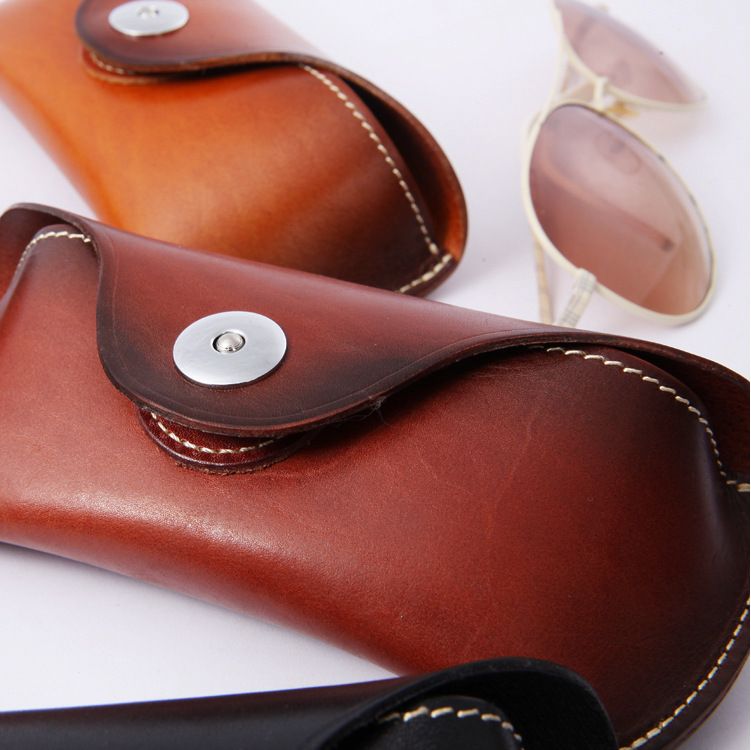 Unisex Vintage handmade leather eyewear case Portable leather eyewear storage bag Plant tanned leather cowhide eyewear bag_autovado.com