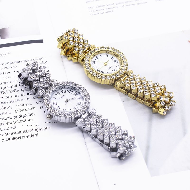 Women's bracelet watch set fashion gold full diamond steel band watch_autovado.com