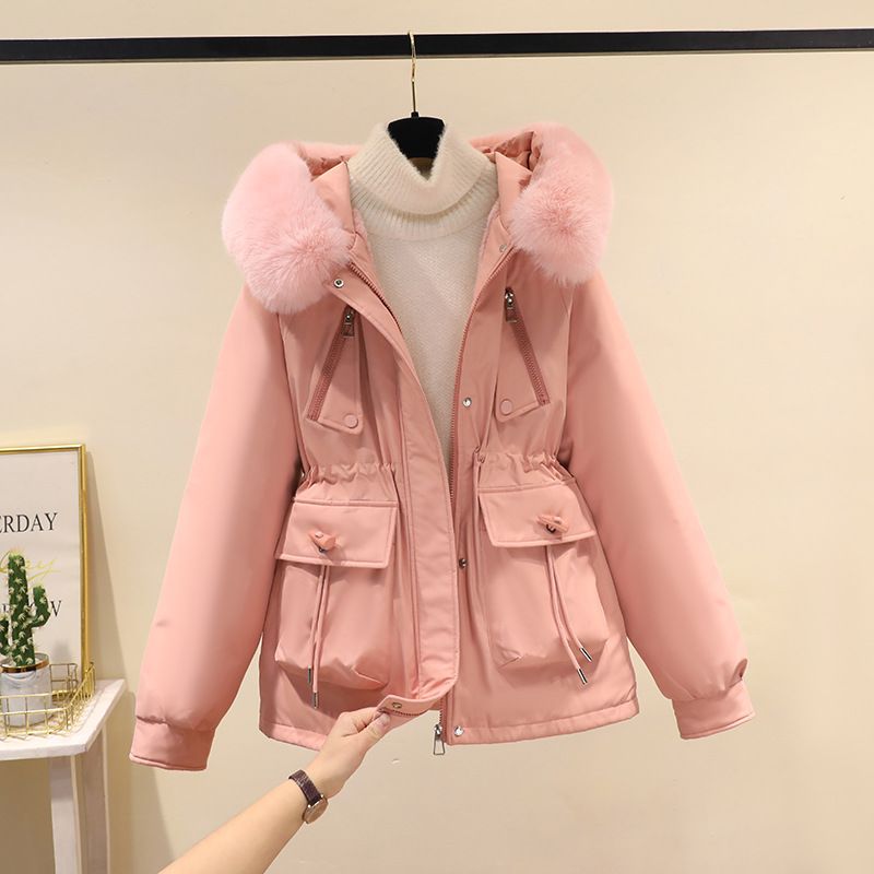 Women's Clothing Horn button parka women's autumn and winter new slim down cotton jacket fashionable plus velvet thick fur coat_autovado.com