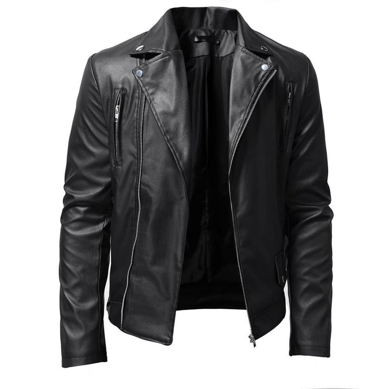 Men's PU Leather Jacket Men's Stand Collar Punk Motorcycle Leather Jacket_autovado.com