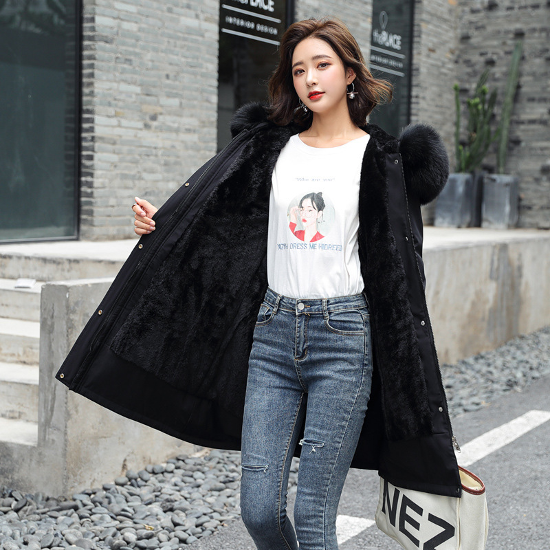 Women's Clothing winter new cotton coat women medium and long large fur collar plus velvet lining parka coat trendy_autovado.com