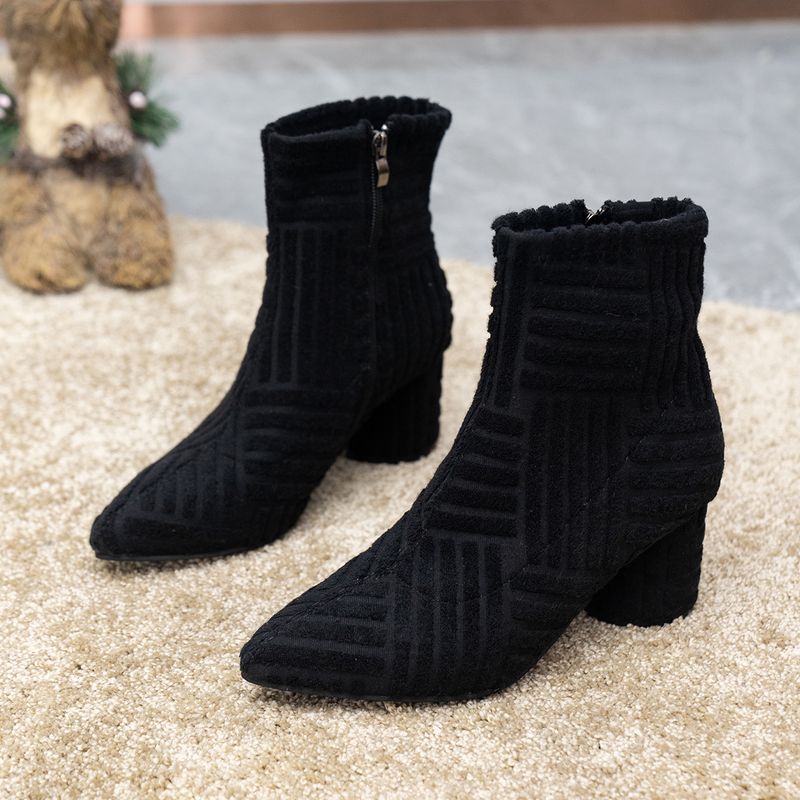 New autumn and winter boots foreign trade large size women's pointed high heel fashion towel boots side zipper thick heel boots_autovado.com