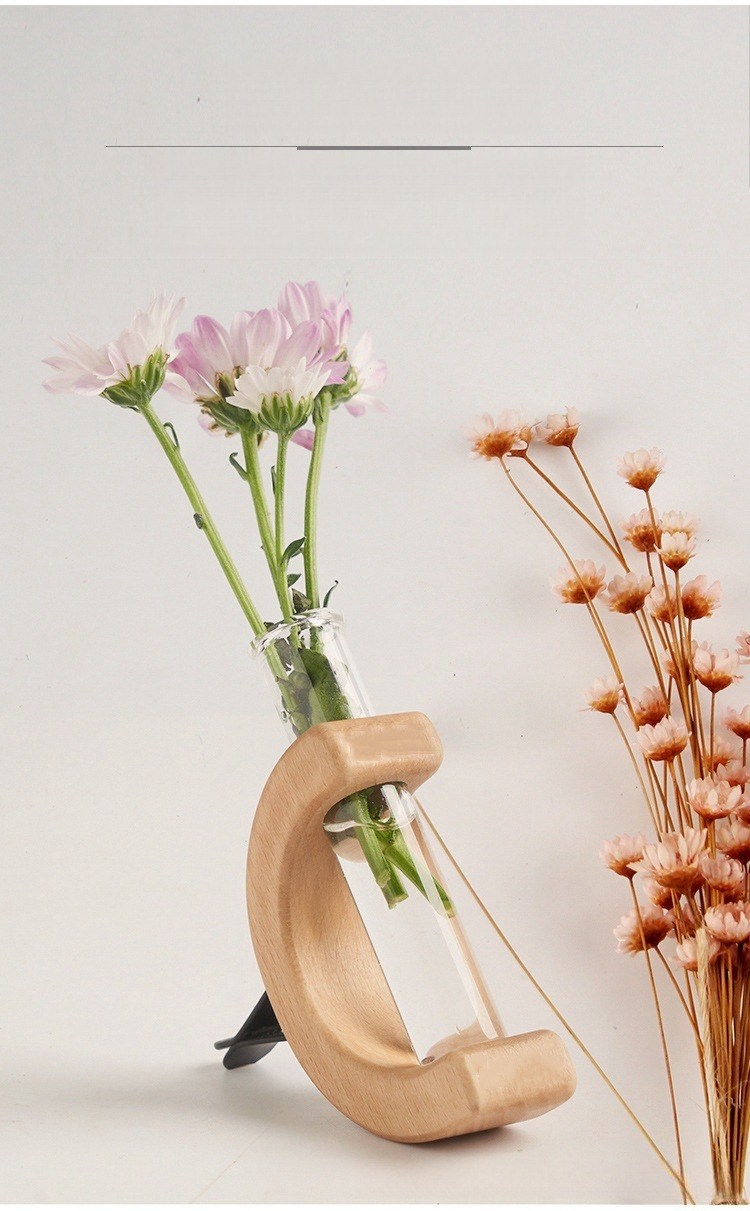 Car air outlet special car mounted vase center console hydroponic flower holder interior decoration solid wood ornament_autovado.com