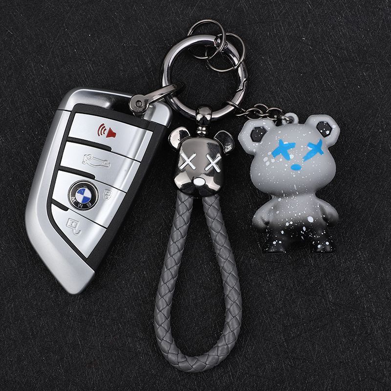 Chameleon Bear Keychain Braided Rope Car Keychain Female Cartoon Bear Creative Couple Exquisite Bag Pendant_autovado.com
