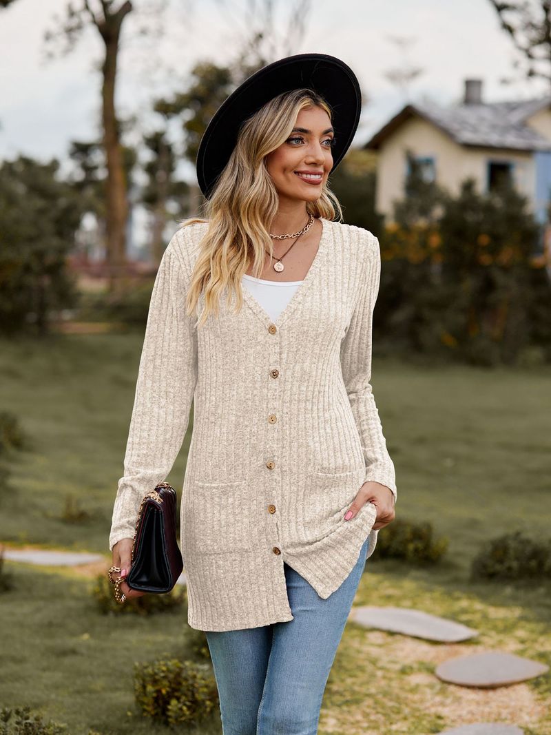 New women's clothing women's brushed pit strip solid color long-sleeved women's cardigan jacket_autovado.com