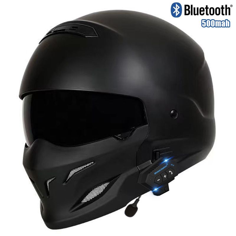 DOT & 3C Certified Retro Motorcycle Half Helmet With Bluetooth – Samurai Black Scorpion Design – Vintage Harley Style For Men_autovado.com