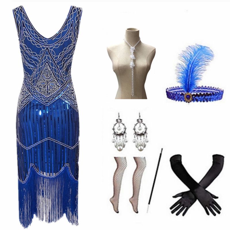 1920s retro prom party evening dress handmade beaded sequin tassel dress_autovado.com
