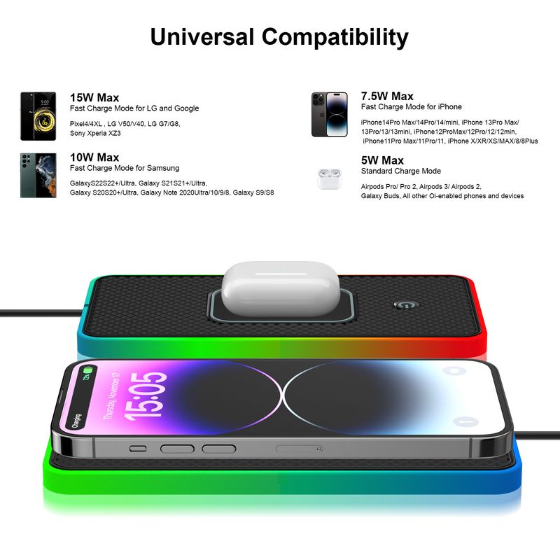 D15Key Switchable RGB Ambient Light Car Phone Wireless Charger Compatible With Mercedes-Benz BMW Universal_autovado.com