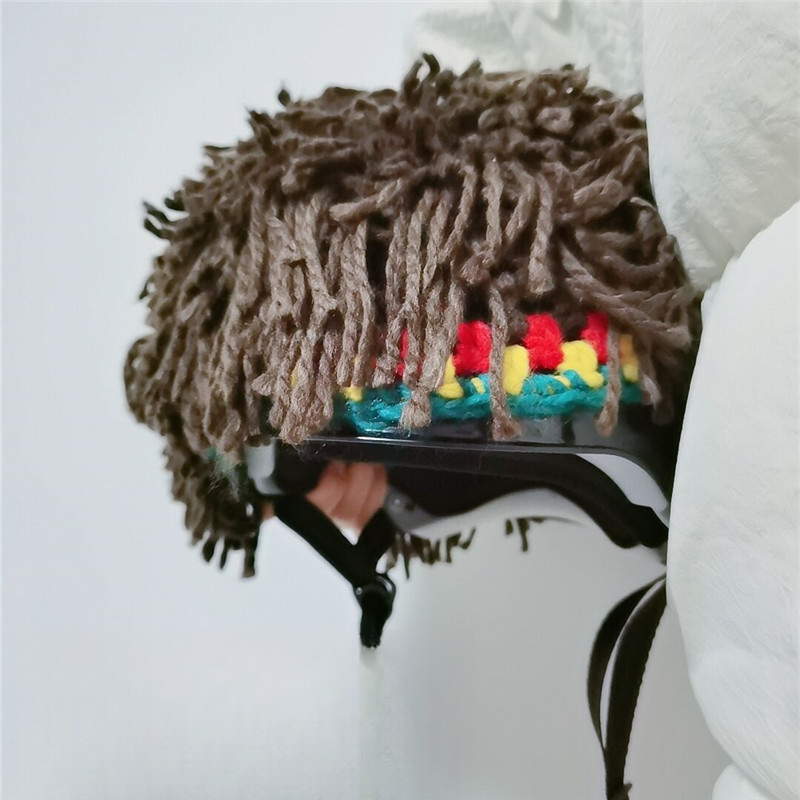Skiing dirty braid helmet set, internet celebrity same style funny hat, knitted wig headband, hip-hop personality mask_autovado.com
