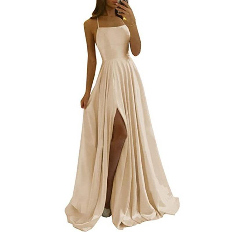 Women's evening dress long suspender graduation party bridesmaid dress temperament slim dress_autovado.com
