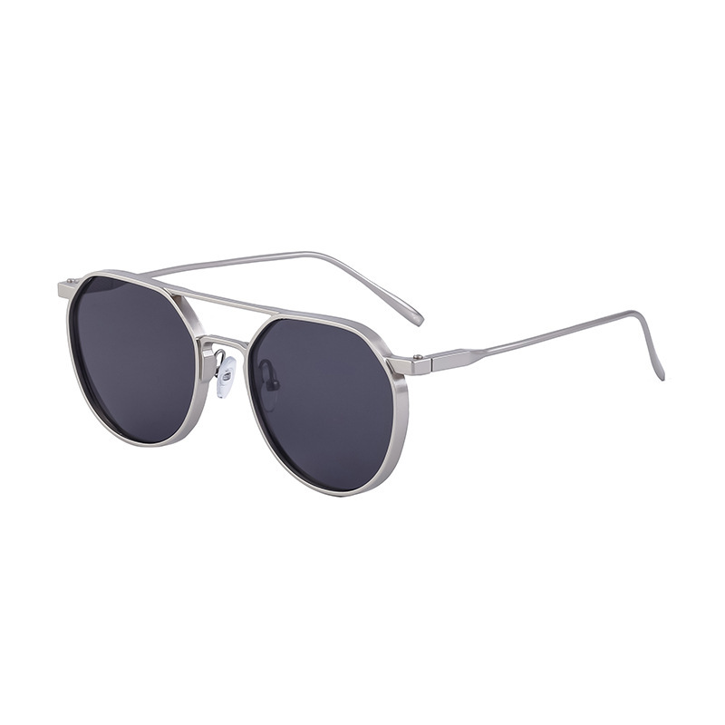 Unisex Vintage round frame sunglasses for men metal double beam driving sunglasses for men_autovado.com