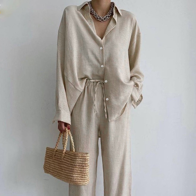 Temperament Lapel Long-sleeved Shirt Lace-up Pants Fashion Casual Suit_autovado.com