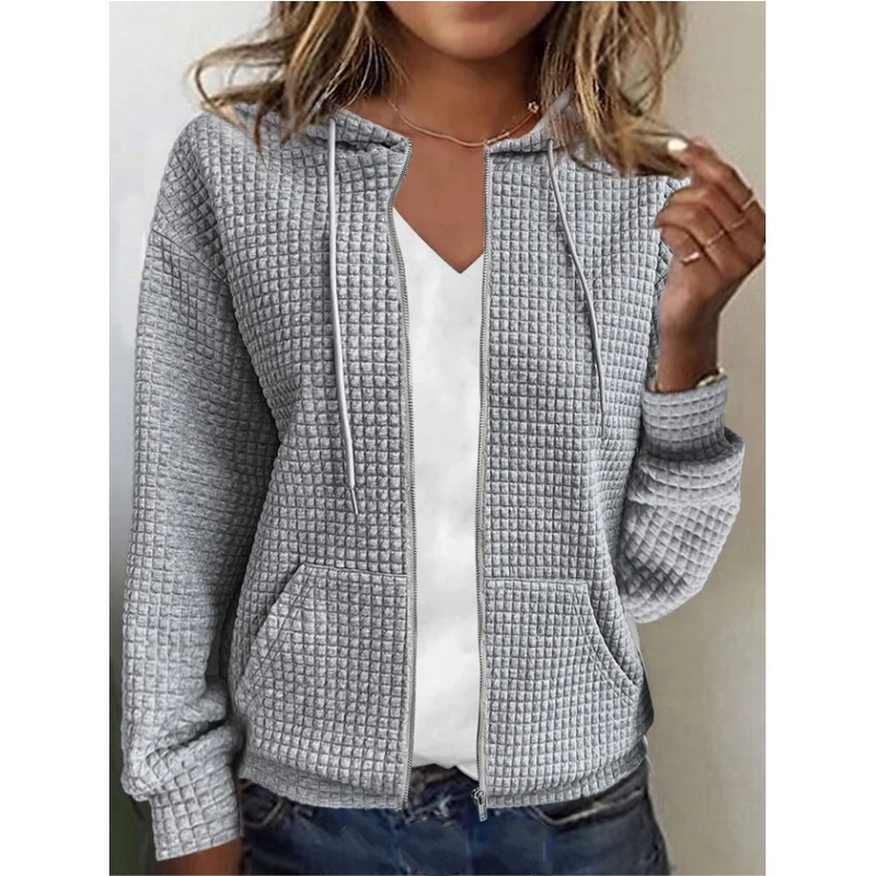 Women's Clothing zipper hooded cardigan long sleeved sweater jacket_autovado.com
