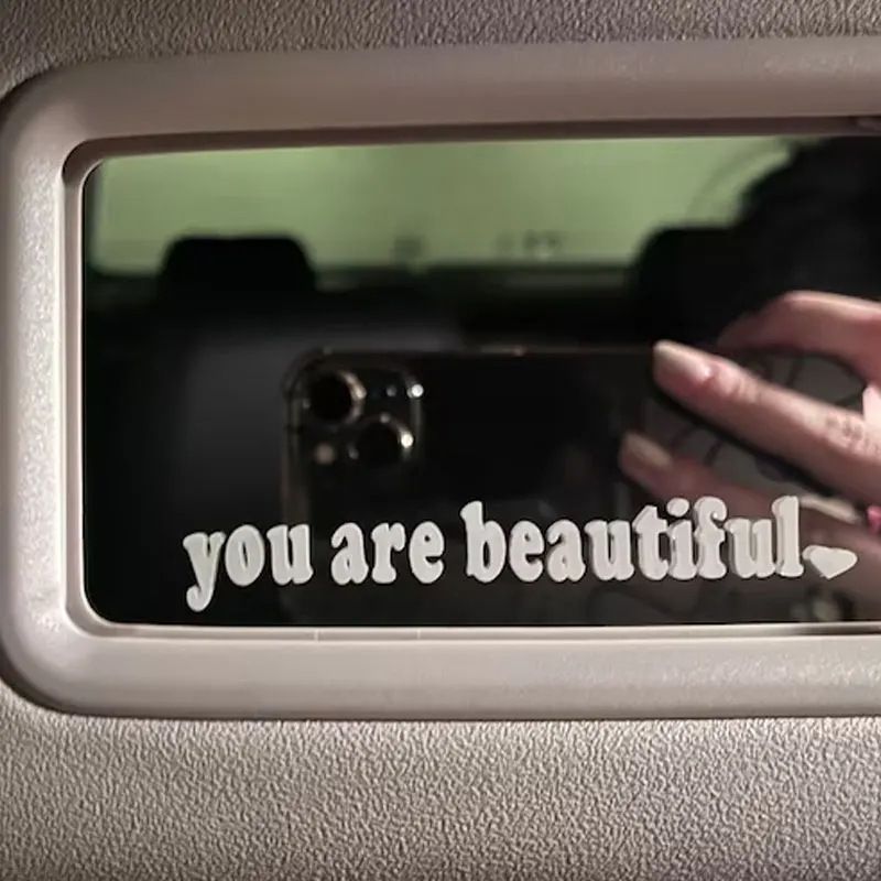 car interior makeup mirror rearview mirror cover sticker you are beautiful motorcycle electric car sticker_autovado.com