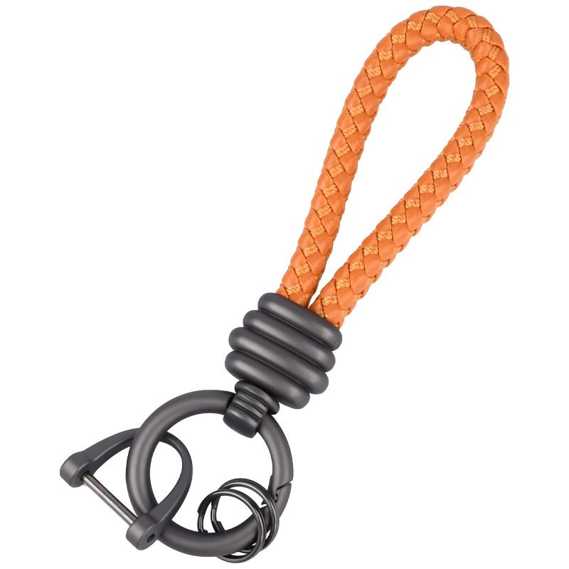 Braided Leather Rope Car Keychain Business Horseshoe Buckle Key Accessories Creative Bag Keychain Metal Pendant_autovado.com