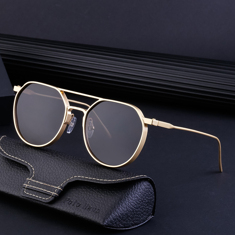 Unisex Vintage round frame sunglasses for men metal double beam driving sunglasses for men_autovado.com