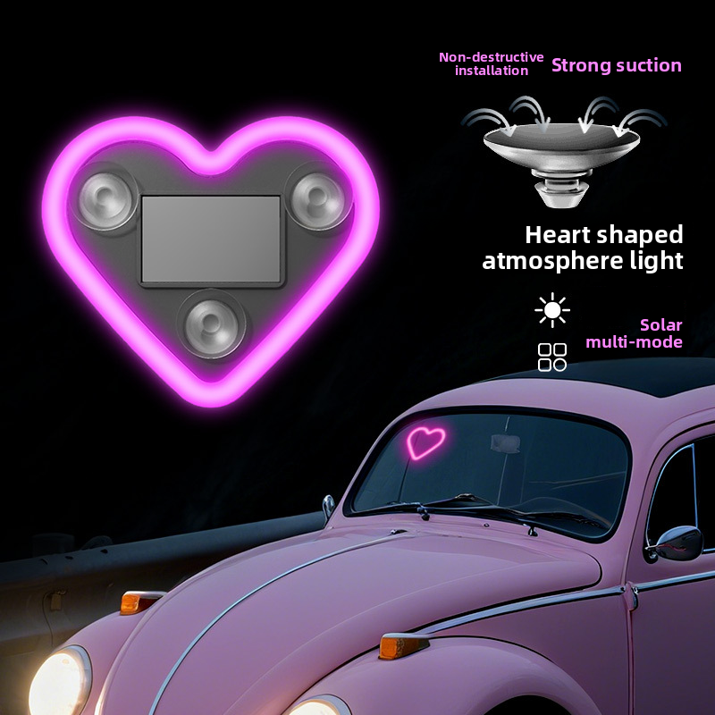 New Solar Heart Atmosphere Car Decorative Triangle Window Ambient Heart-shaped Neon Light_autovado.com