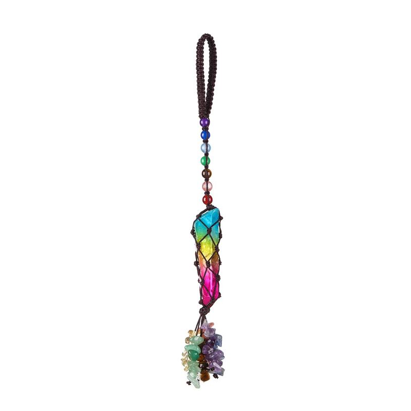 Natural Colorful Stone Car Hanging Crystal Gravel Tassel Dream Net Woven Pendant Car Indoor Yoga Ornaments_autovado.com