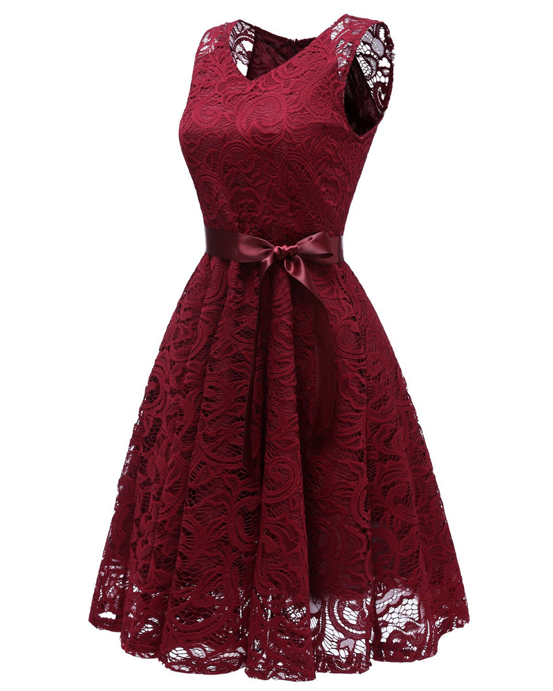 Women's Nordic small fresh V-neck mature women's big swing lace women's dress_autovado.com