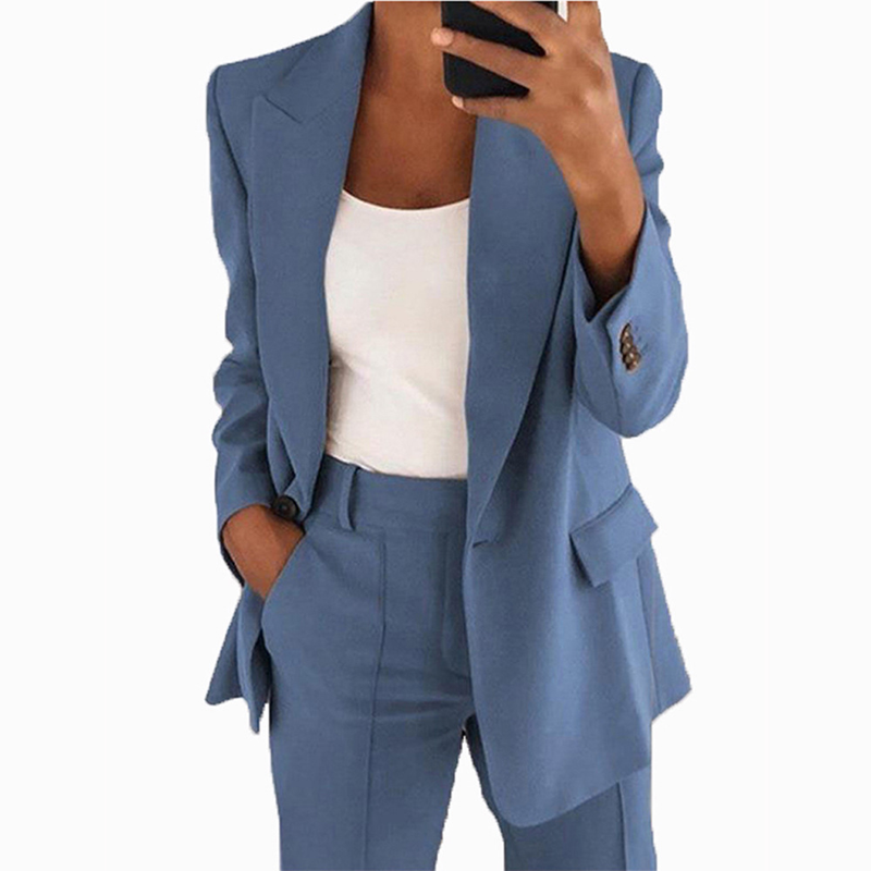 Women's Fashion Lapel Cardigan Temperament Suit Jacket Pants Suit_autovado.com