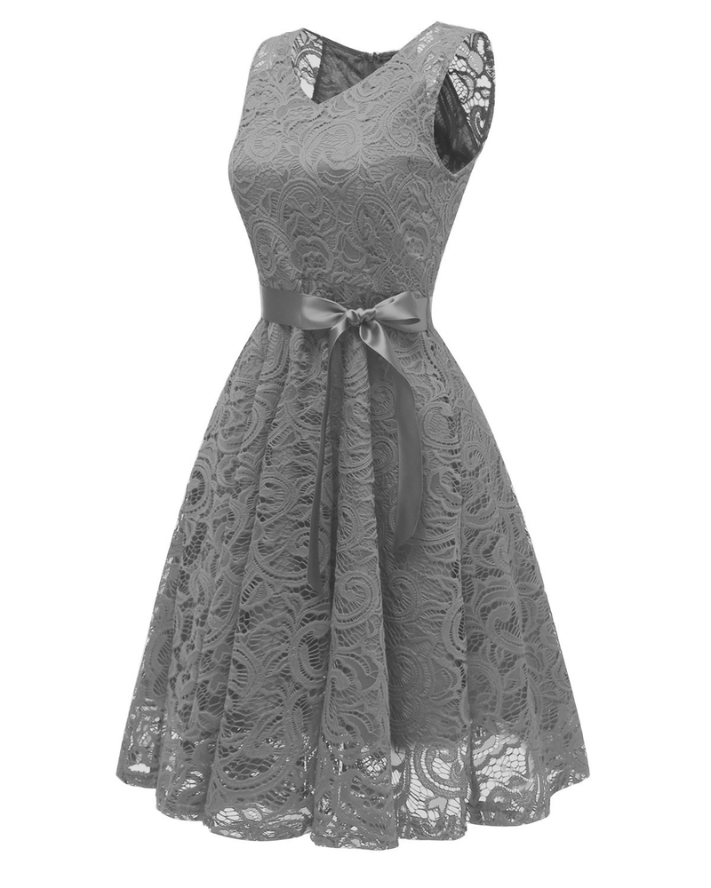 Women's Nordic small fresh V-neck mature women's big swing lace women's dress_autovado.com