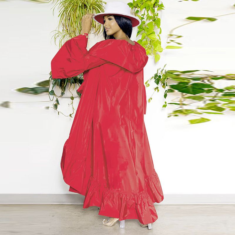 Women's Clothing new women's long windbreaker autumn new solid color ruffled shawl coat_autovado.com