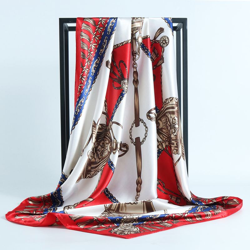 Unisex All vintage chain printed silk scarf satin color 90cm fashion square shawl woman_autovado.com