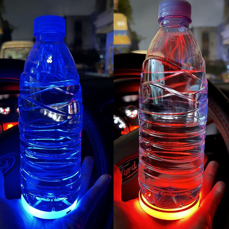 Automotive LED Luminous Water Mat Pattern Can Be Modified With Acrylic Car Cup Slot Ambient Light 68MM Diameter Seven_autovado.com