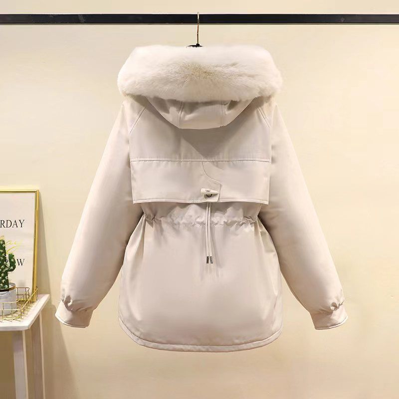 Women's Clothing Horn button parka women's autumn and winter new slim down cotton jacket fashionable plus velvet thick fur coat_autovado.com