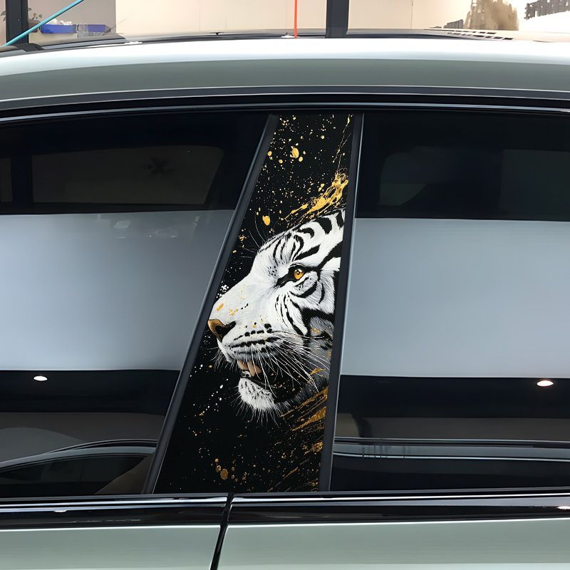 Car Center Pillar White Tiger Window Trim Anti-Scratch Personalized Creative Decoration B-Pillar Sticker Protective Film_autovado.com