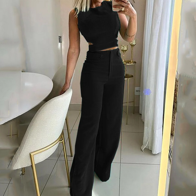 Women's fashion casual slim temperament solid color button suit pants_autovado.com