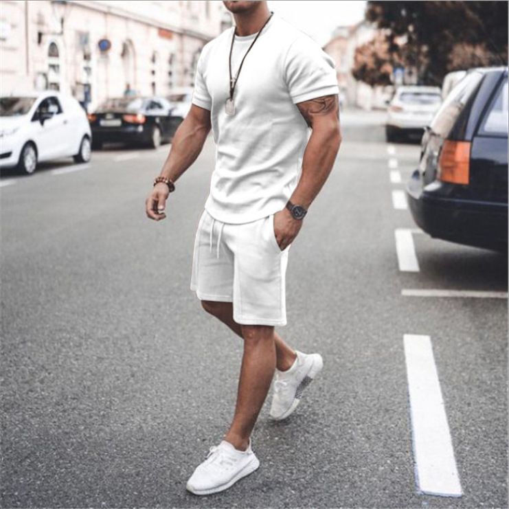 Men's short-sleeved shorts two-piece sports and leisure suit_autovado.com