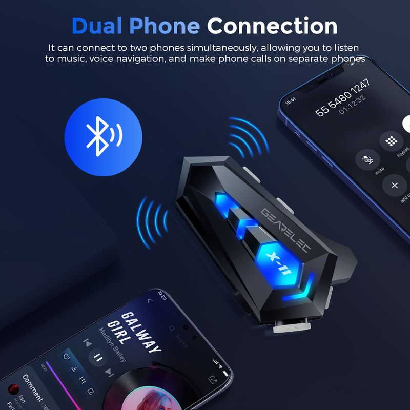 GEARELEC X11 Motorcycle Bluetooth Helmet Hands Free Call IPX6 Waterproof 1000mAh Headset Speakers HiFi Stereo RGB Light_autovado.com