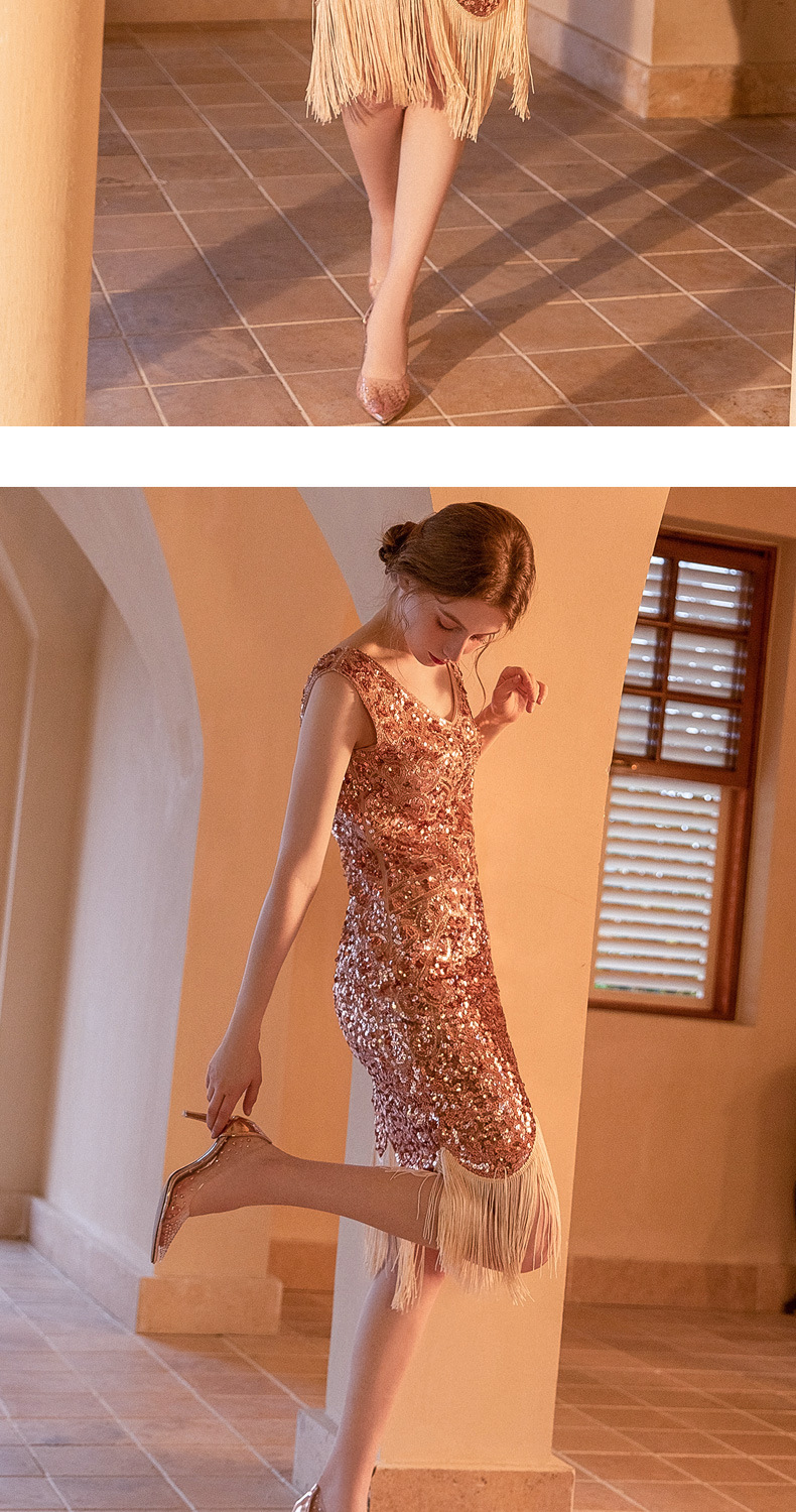 Retro sequin new dress Gatsby ball tassel dress party banquet dance dress toast evening dress_autovado.com