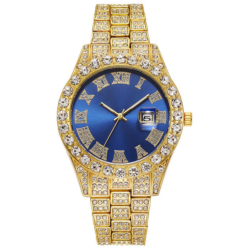 Men's And Women's Watch Steel Band Hiha Roman Scale Diamond Calendar Student Quartz Wristwatch_autovado.com