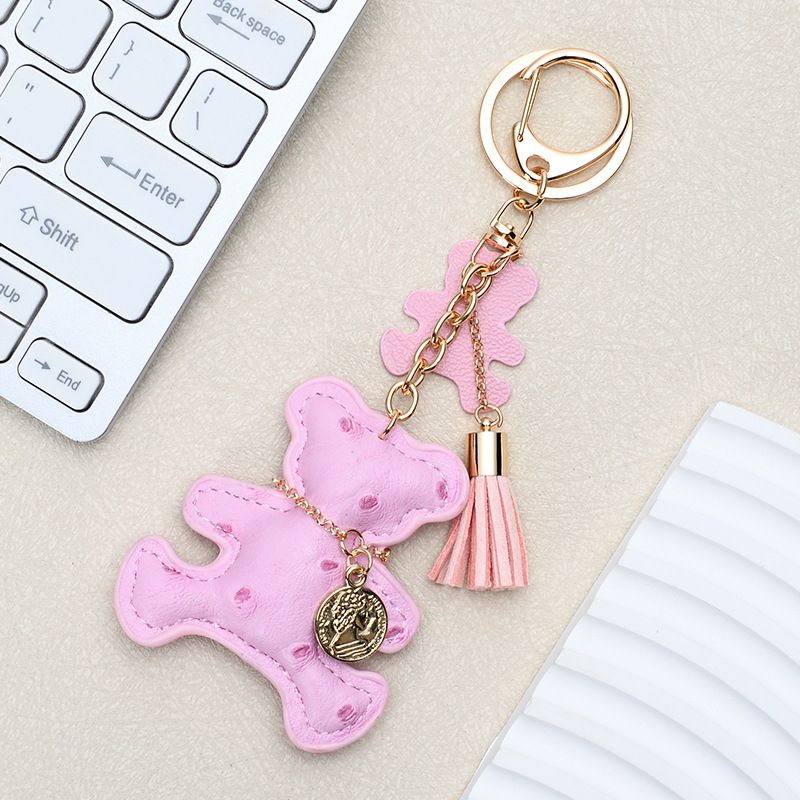 Ins Style Cute Necklace Bear Leather Key Pendant Creative Cartoon Ladies Bag Car Key Chain_autovado.com