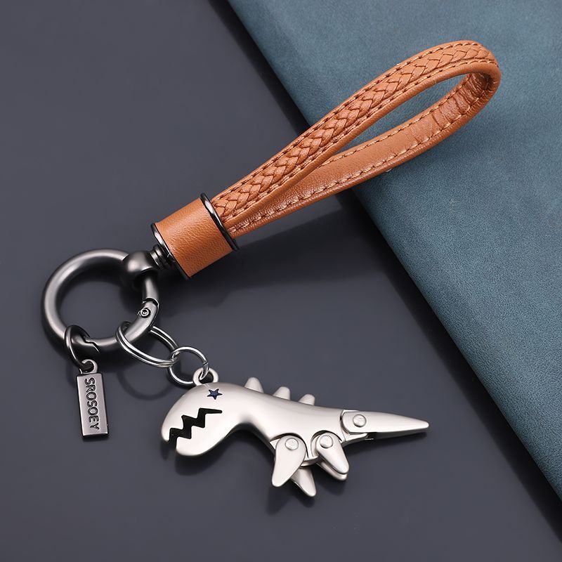 Cow Leather Keychain Internet Celebrity Little Dinosaur Pendant Cute Cartoon Car Key Chain Pendant Creative Gift For Women_autovado.com
