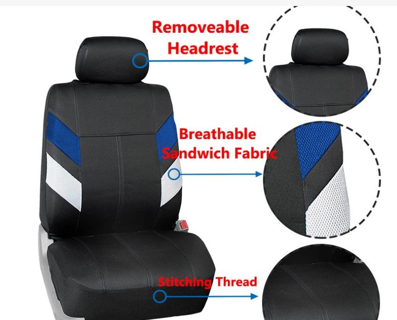 New splicing color Blue white sandwich Black PVC car seat cover_autovado.com