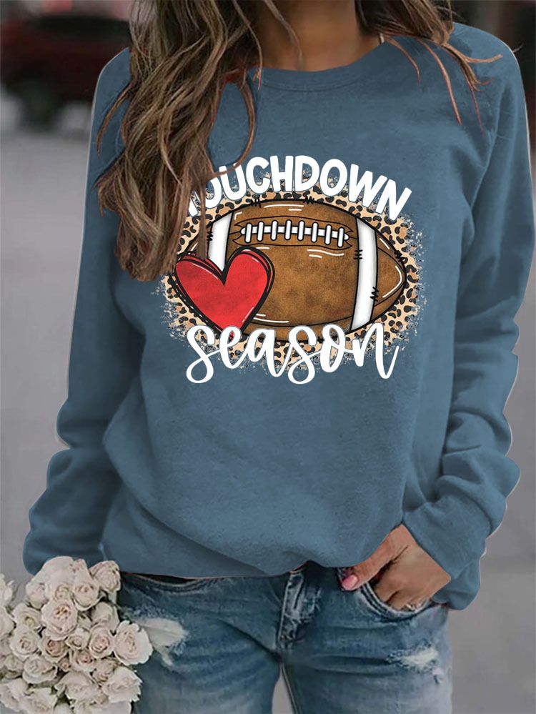 Women's Clothing Site Ready Stock Simple Pullover Crewneck Top T shirt TouchDown Print Loose Sweatshirt_autovado.com