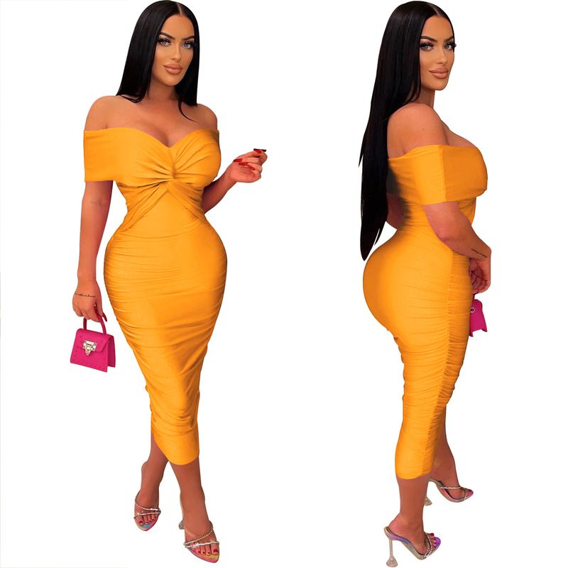 Women's solid color pleated sleeveless long skirt tube top dress_autovado.com