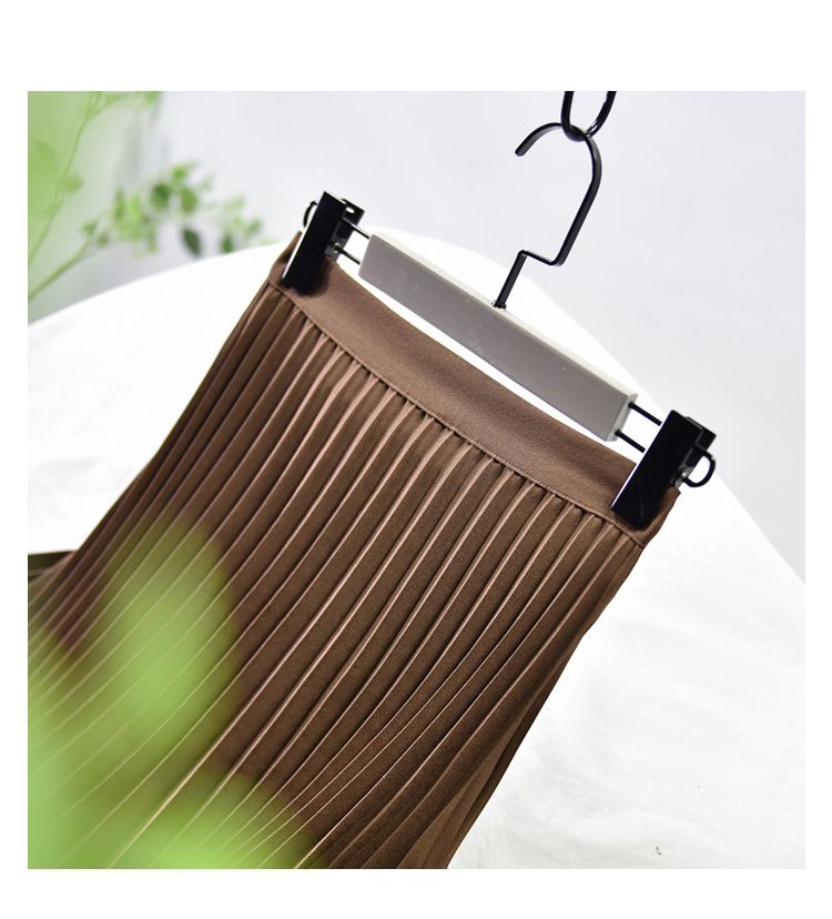 Women's Clothing Chic temperament slim plus size pleated skirt autumn and winter new high waist A line skirt women's medium and long_autovado.com