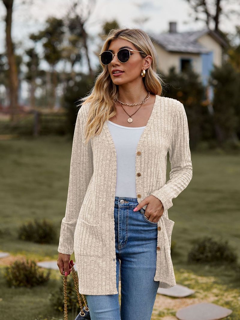 New women's clothing women's brushed pit strip solid color long-sleeved women's cardigan jacket_autovado.com